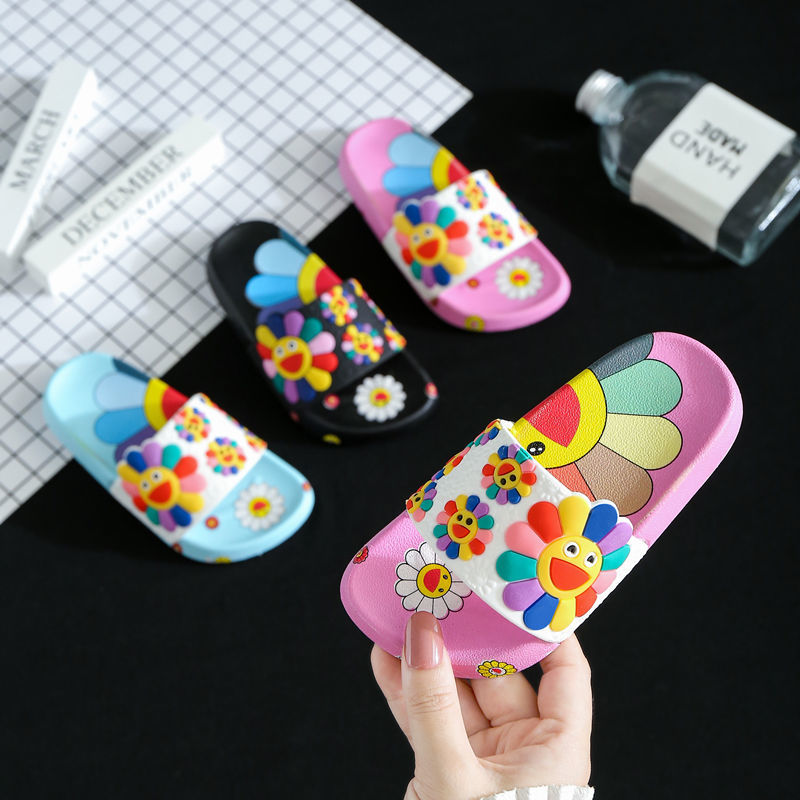 Dép lê đi trong nhà đính hoa màu cầu vồng dễ thương cho bé gái