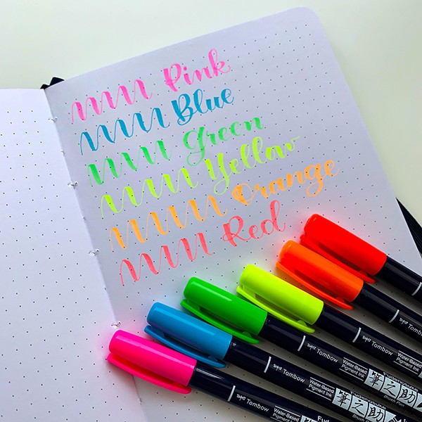 Bút lông brush tombow fudenosuke neon set 6 cây chuyên viết hán tự , lettering , calligraphy chuyên nghiệp