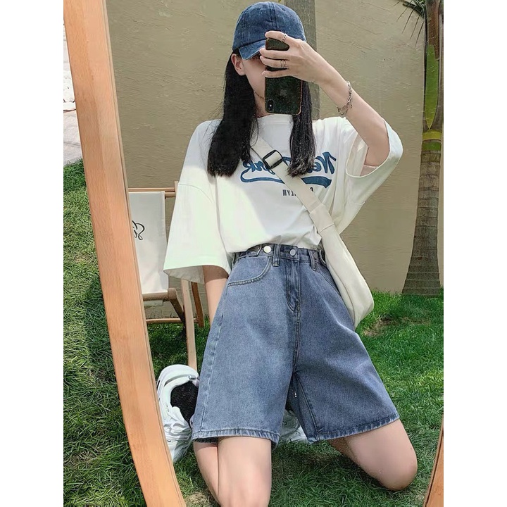 Quần Jean Short Lửng Nữ, Quần Bò Ống Rộng Cạp Cao Mùa Hè Xinh Xắn 𝓑𝔂.𝓬𝓪𝓶𝓬𝓪𝓶