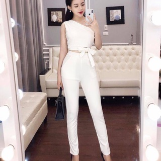 Set áo lệch vai eo nơ, đủ màu quần ôm hay suông đều có nha