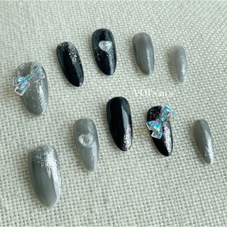 Nailbox móng úp móng giả thiết kế nơ tim nhũ sáng cá tính