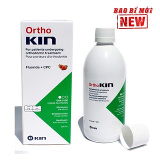 Nước súc miệng Orthokin tăng cường flour cho người niềng răng hương bạc hà và dâu tây