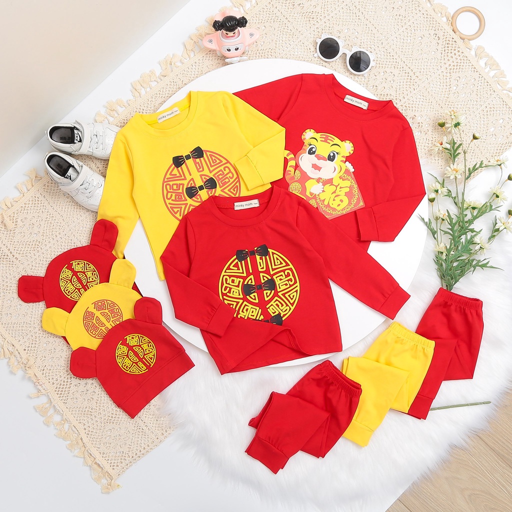 Đồ Tết Cho Bé  Cao Cấp  Bộ Minky Mom Tết TÂN SỬU 2021 Cho Bé Trai Bé Gái Chất Cotton Siêu Co Giãn Thấm Hút Mồ Hôi Tố