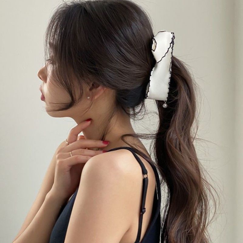 Kẹp Tóc Nơ Màu Trắng/Đen Kiểu Dáng Đơn Giản Phong Cách Hàn Quốc