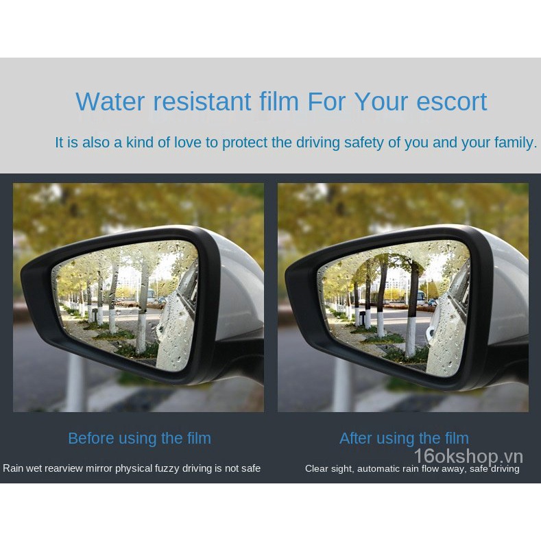 Set 2 miếng phim nano dán kính chiếu hậu xe hơi chống mưa chống sương mù và mưa