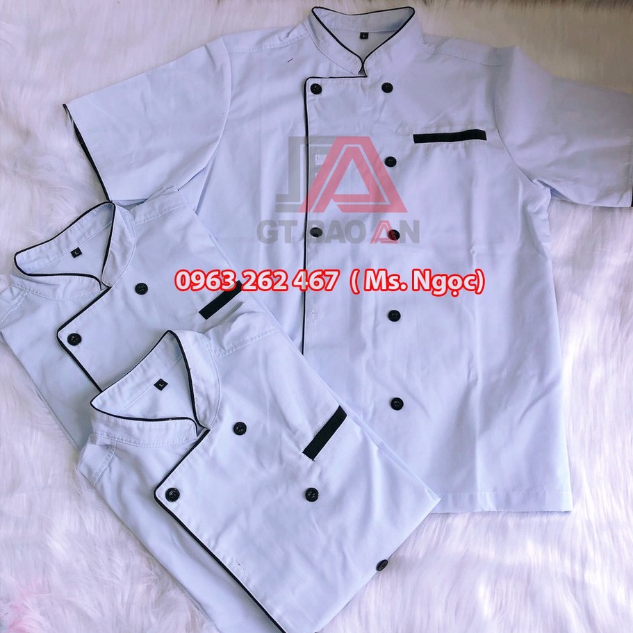Áo Đầu Bếp Quán Ăn, Áo Bếp Ngắn Tay Màu Trắng, Đen Dành Cho Nam Nữ