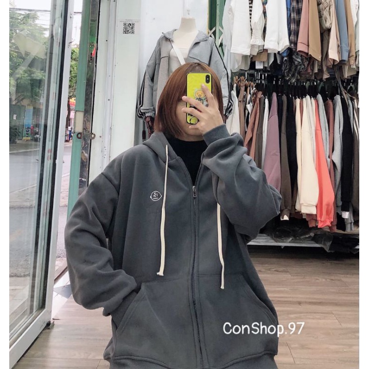 Áo Hoodie Nỉ Bông kéo khoa lót nhung Unissex Cho Cả Nam Nữ Thêu Mặt Em Bé, HOODIE Form rộng, Áo khoác Nỉ | BigBuy360 - bigbuy360.vn