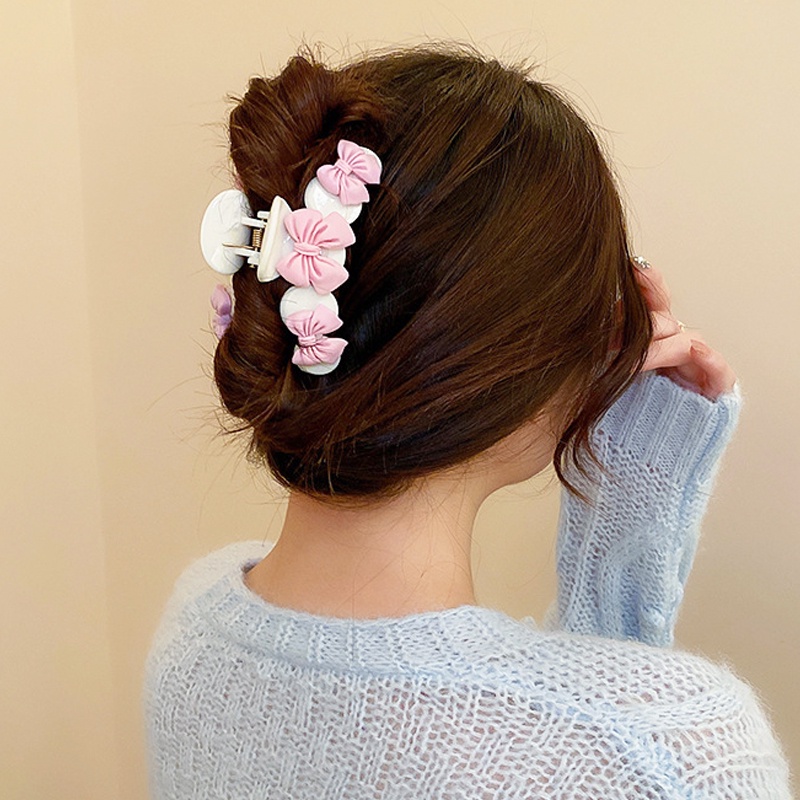 Kẹp Tóc Càng Cua Đính Nơ/Cá Mập Màu Hồng Dễ Thương Cho Nữ