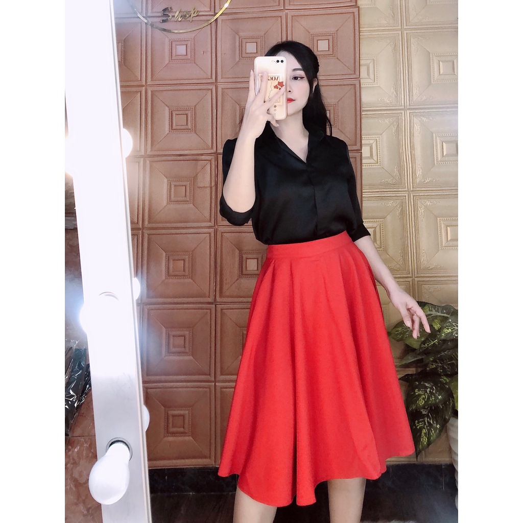 Chân váy xoè công sở dáng dài, chất Cotton lạnh, dày dặn co giãn, không nhăn, không xù | BigBuy360 - bigbuy360.vn