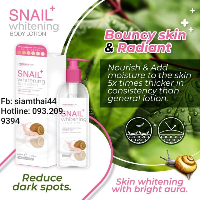 Lotion Dưỡng Ẩm & Trắng Da SNAIL Whitening Body Lotion Precious Skin Thái Lan 230ml