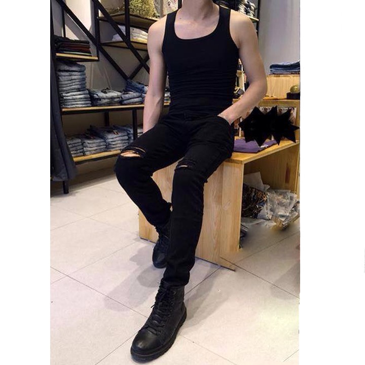 Quần Jean Nam Đen Dáng Ôm Body Hàn Quốc Chất Vải Cotton Co Giãn | BigBuy360 - bigbuy360.vn