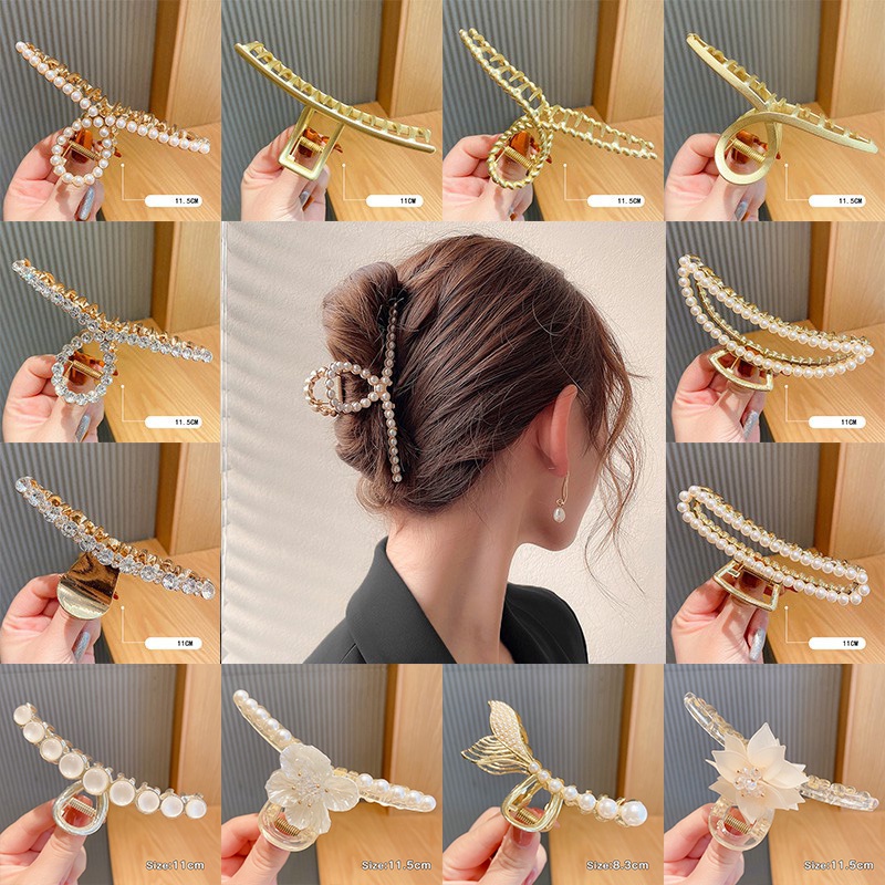 Kẹp Tóc Hàm Cá Mập Đính Đá Và Ngọc Trai Phong Cách Cổ Điển Hàn Quốc