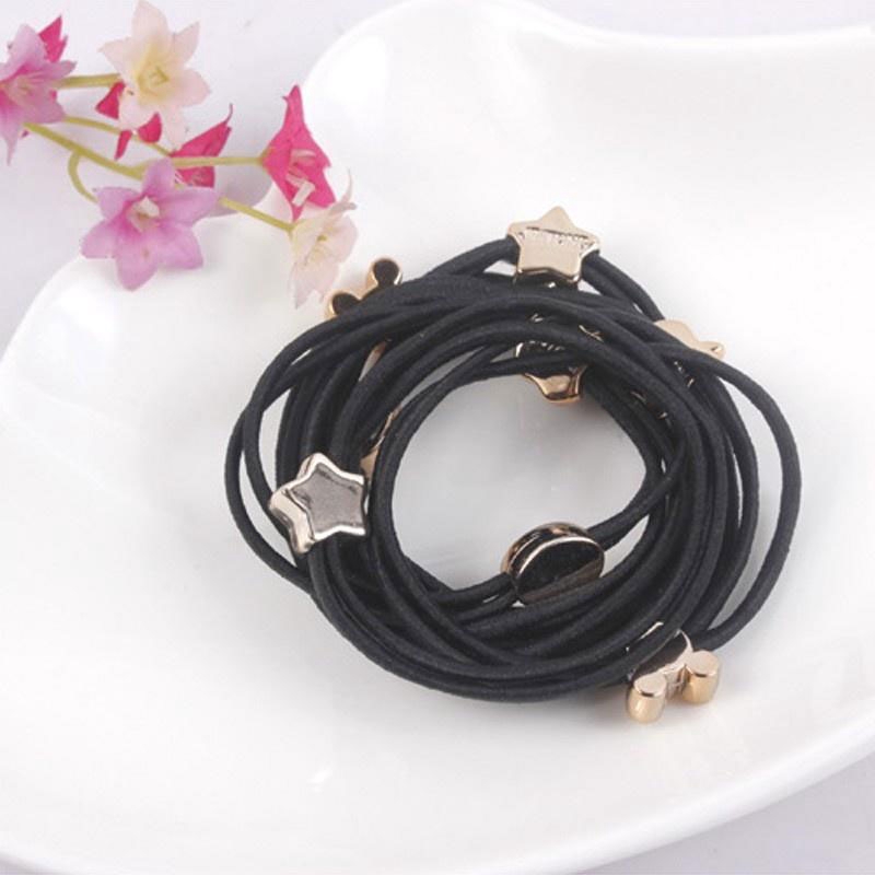 Dây thun buộc tóc co giãn trang trí hạt hình động vật màu đen và vàng xinh xắn