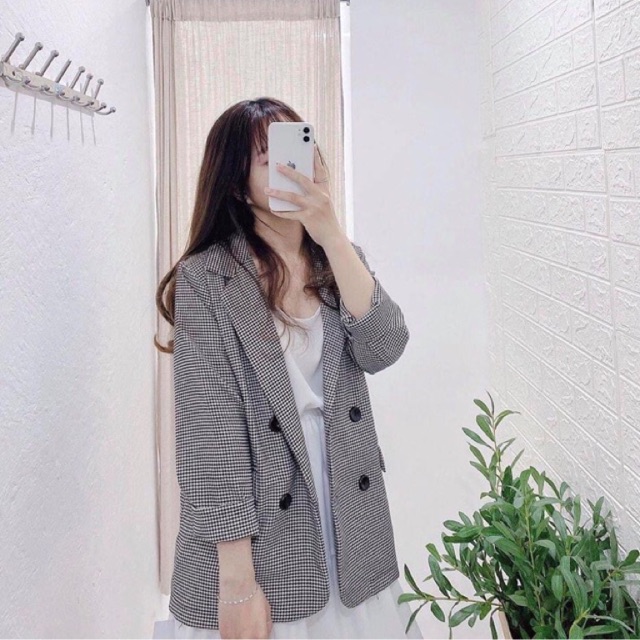 ÁO VEST KẺ MỘT LỚP CÓ KHUY CÀI