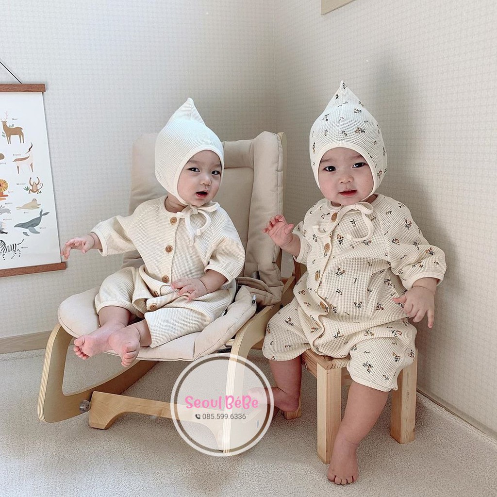 Bộ cộc bí ngô Hobak (jumpsuit/rời) chất cotton dập quả trám Peekaboo sành điệu cho bé #madeinkorea