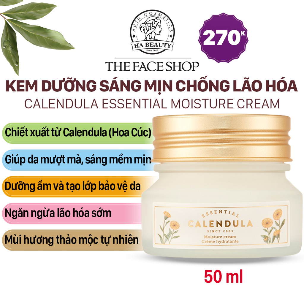 Kem dưỡng ẩm chống lão hóa sáng mịn làm dịu da phục hồi da The Face Shop Calendula Essential Moisture Cream 50ml