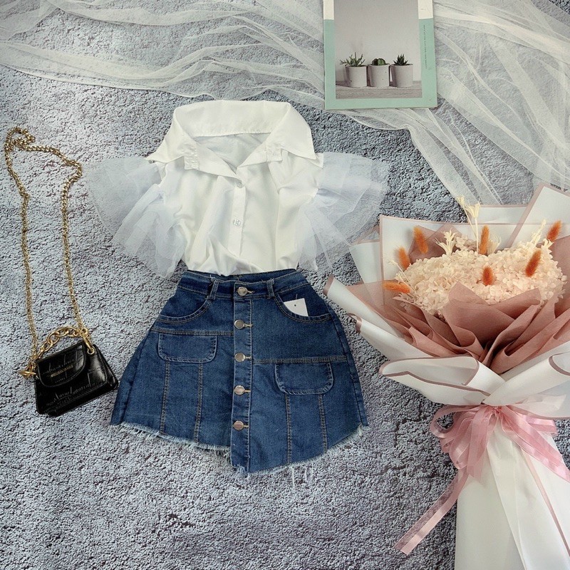 [Mã 151FASHIONSALE1 giảm 10K đơn 50K] Áo sơ mi phối lưới