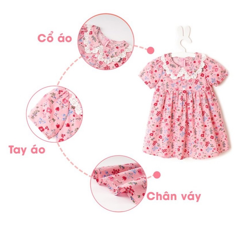 Váy hoa cổ phối ren trắng xinh xắn dành cho bé gái 8-18kg mã VH007