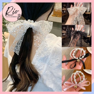 Dây buộc tóc hạt trai đính nơ nhiều màu phong cách Hàn Quốc DNR - Dây buộc tóc