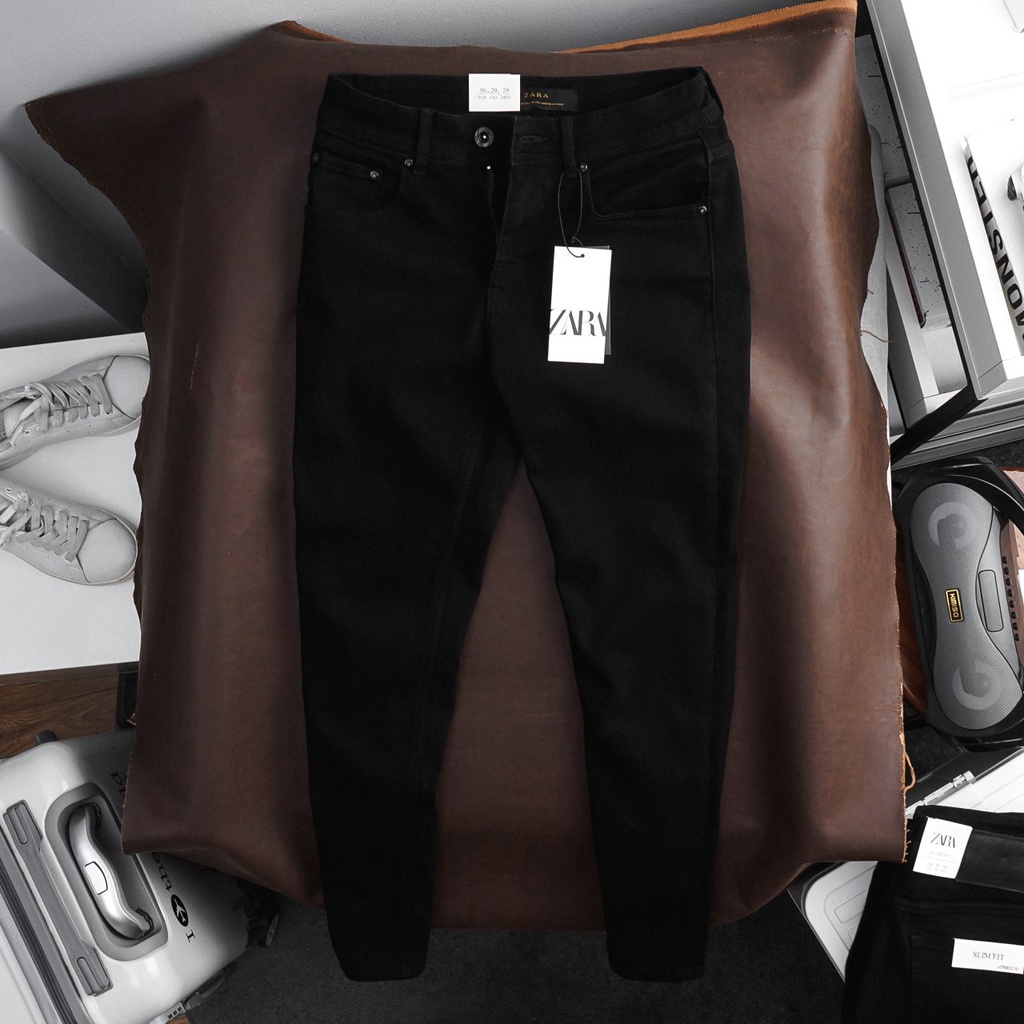 quần jean đen trơn ZARA form slim fit tôn dáng thời trang size lớn 36