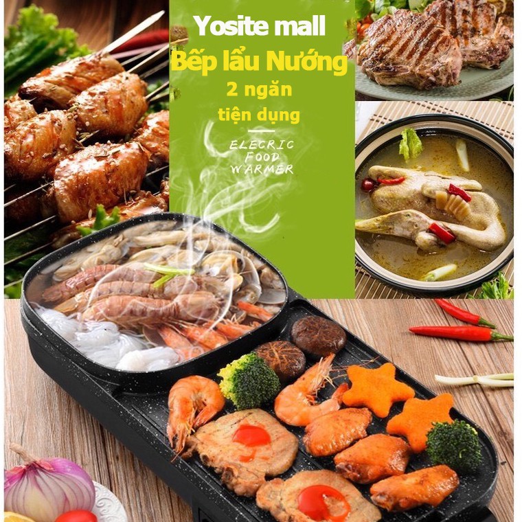 [Hàng Xịn] Bếp lẩu nướng 2in1 Bếp lẩu nướng điện đa năng không khói tiện dụng BH 12 tháng
