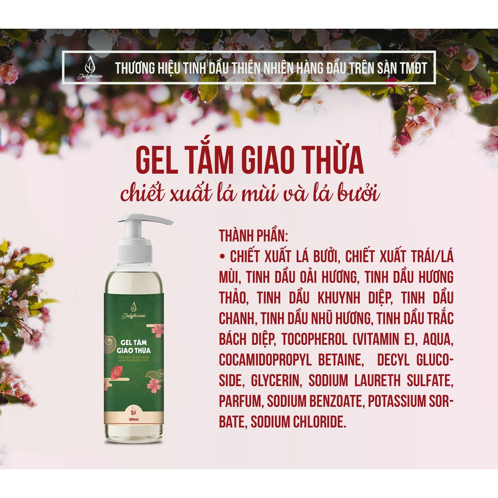 Gel tắm Lá Mùi, Lá Bưởi 280ml JULYHOUSE tinh dầu Oải Hương, Hương Thảo