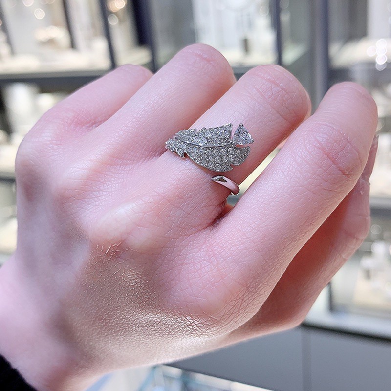 Nhẫn Mạ Bạc 925 Hình Lông Vũ Trắng Mới 2023