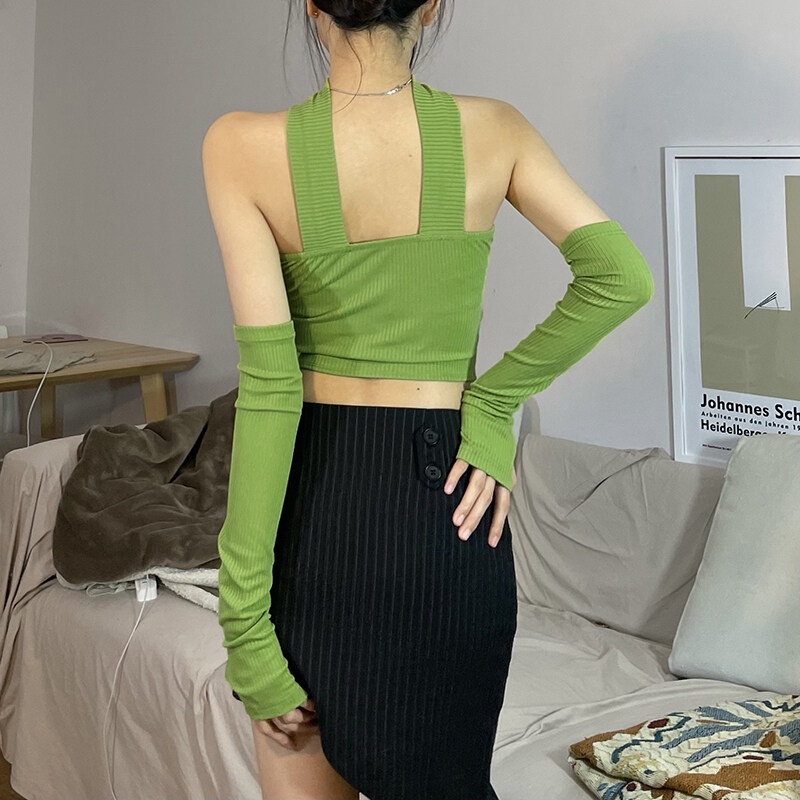 Kliou Áo Croptop Dệt Kim Hở Lưng Dáng Ôm Thời Trang Mùa Xuân 2023 Cho Nữ