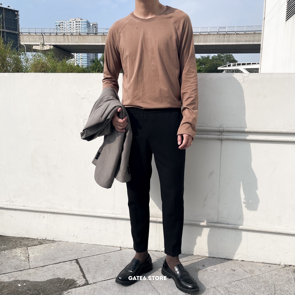 Áo thun Nam dài tay GATE6, áo cổ tròn vai raglan phối longtee cotton cao cấp mẫu mới Thu/Đông 2021 Daily - Coffee/G0017