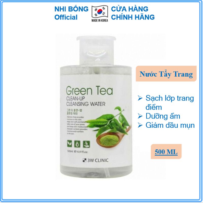 Nước tẩy trang - Tẩy trang làm sạch tinh chất trà xanh 3W Clinic Hàn Quốc 500ml