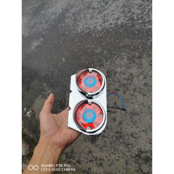Đèn thùng LED xe 2 ô tròn 12-24v dùng chung, đèn thùng thái, đèn khung inox