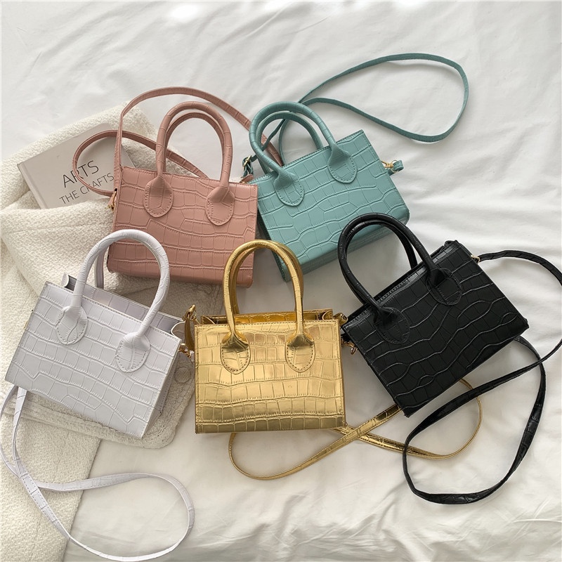 Túi Đeo Chéo Vai Hình Vuông Nhỏ Màu Trơn Họa Tiết Đá Phong Cách Phương Tây Thời Trang 022