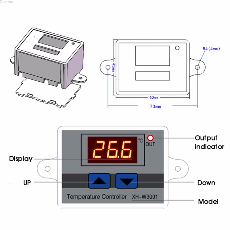 Bộ Điều Khiển Nhiệt Độ Đèn Led Điện Tử 220v 10a Kèm Công Tắc