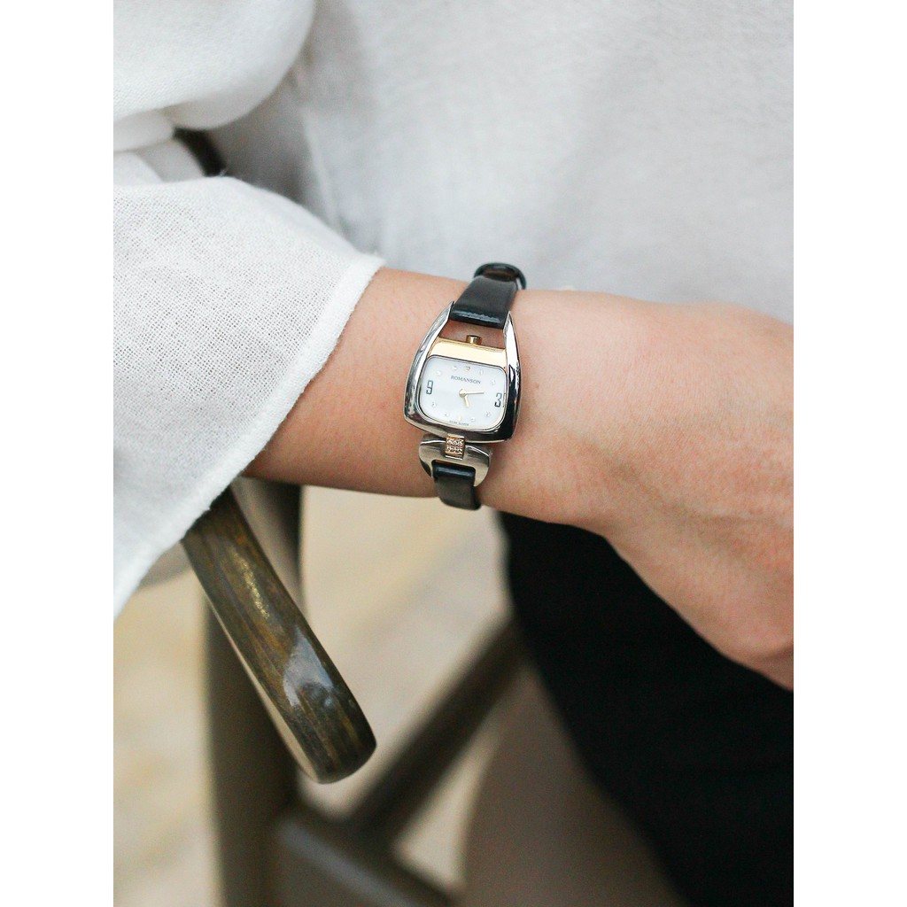 Đồng hồ Romanson Watch RN1206QL nữ mặt nhỏ đính đá kính chống xước máy Thụy Sĩ chống nước dây da cao cấp chính hãng