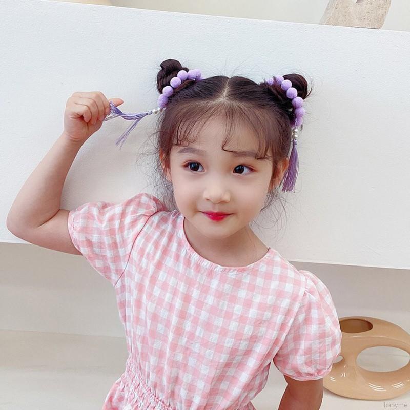 Dây buộc tóc phối tua rua nhiều màu sắc đáng yêu cho bé gái