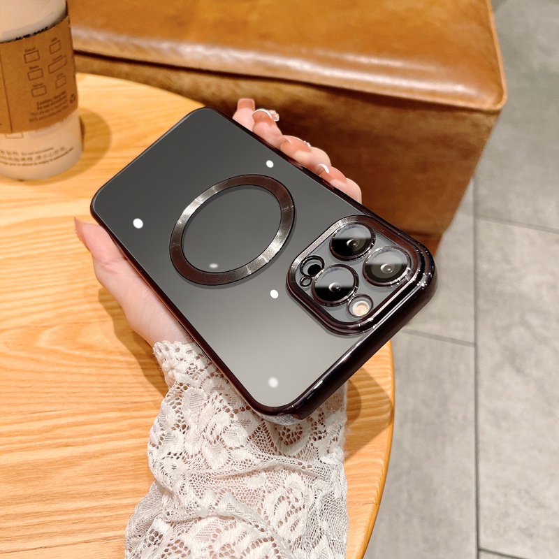 Ốp Điện Thoại Mềm Trong Suốt Mạ Viền Bảo Vệ Ống Kính Sạc Không Dây Cho iPhone 14 12 13 Pro Max 14 Plus