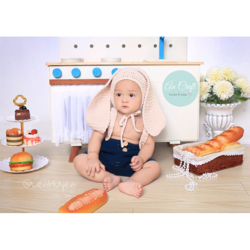 Set nón và quần hình thỏ tai dài đồ len handmade cho bé đi chơi đi chụp ảnh studio cực xinh xắn