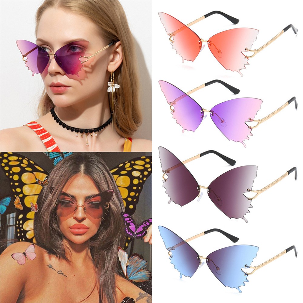 👒OSIER🍂 Christmas Decorations Rimless Sunglasses Vintage Retro Sun Glasses Butterfly Sunglasses Women Fashion Metal Eyewear UV protection