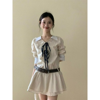 Đầm Sơ Mi Thắt Nơ Họa Tiết Kẻ Sọc 67891