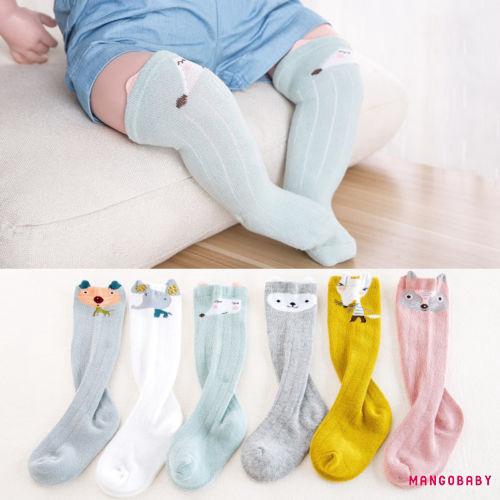 Đôi vớ cotton cổ cao họa tiết thú hoạt hình dễ thương cho bé gái