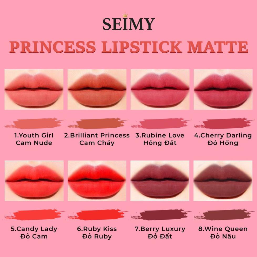 [CHÍNH HÃNG] Son kem lì Seimy - Princess Lipstick Matte - Son thiên nhiên an toàn cho bà bầu, kháng nước, nhiều dưỡng 💋