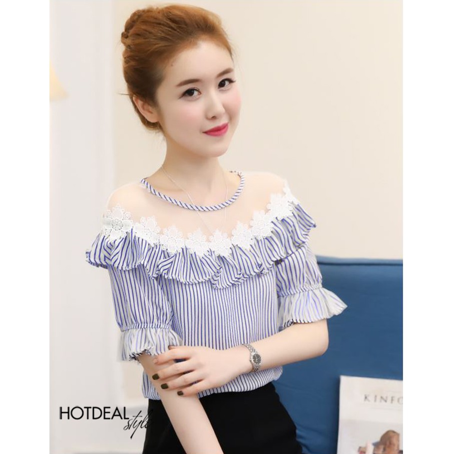 áo sọc thêu hoa xinh xắn