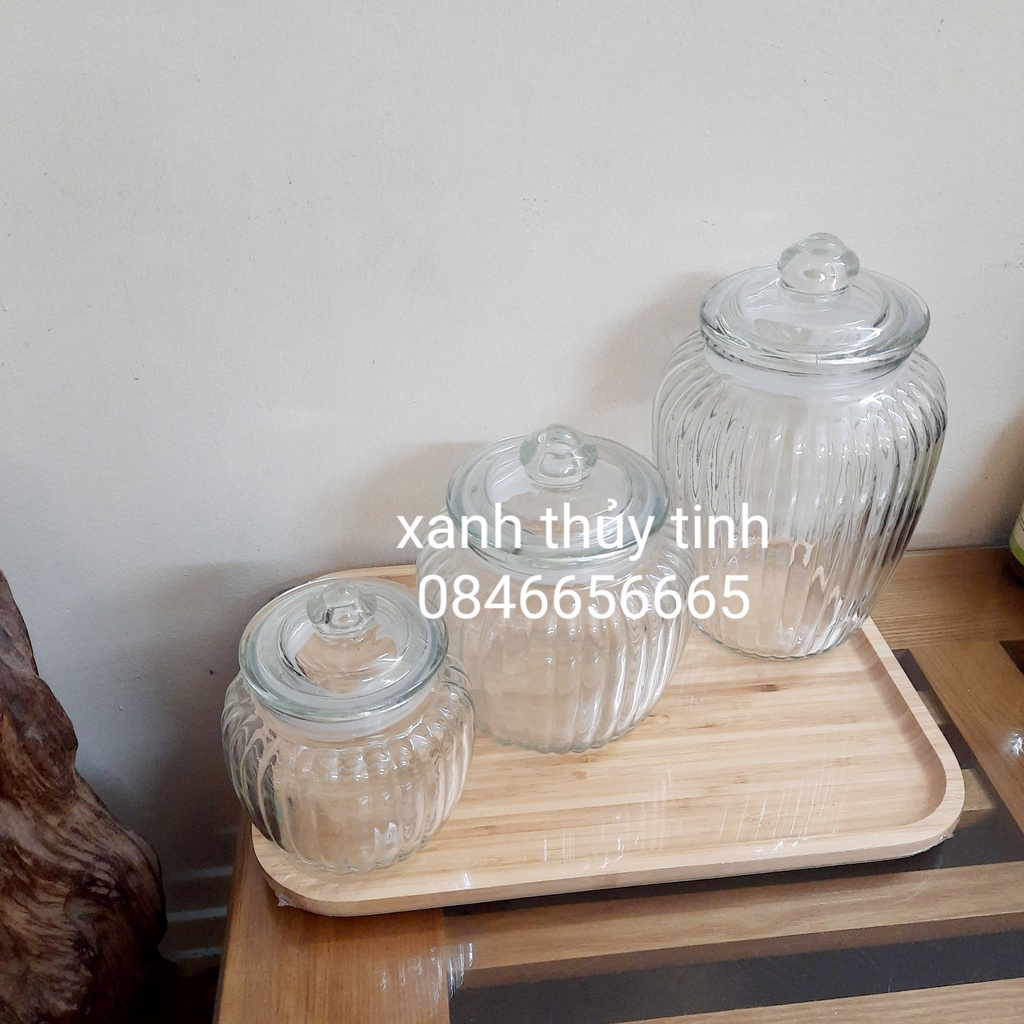 Bộ 3 hũ thủy tinh sọc mã 217( gồm 3 hũ: 2200ml-1250ml-650ml) dùng đựng đồ khô, ngâm cà, muối dưa