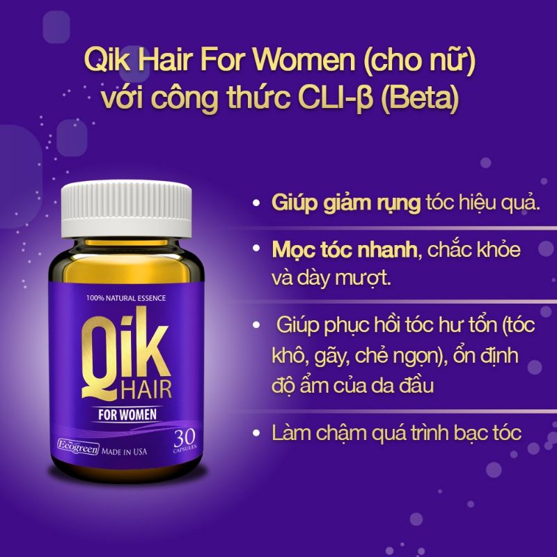 [CHÍNH HÃNG] QiK hair for women Viên uống hỗ trợ cải thiện rụng tóc dành cho cả nam và nữ
