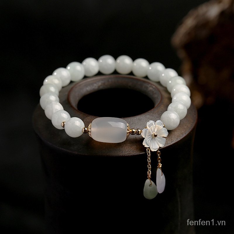 Vòng tay ngọc bích tự nhiên 14K hình giọt nước vỏ sò cho nữ