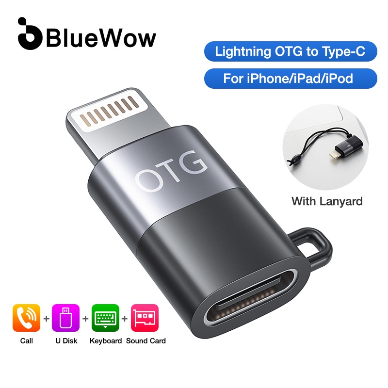 Bluewow Đầu Chuyển Đổi t21 otg Sang type-c 8pin otg usb c otg Cho Điện Thoại