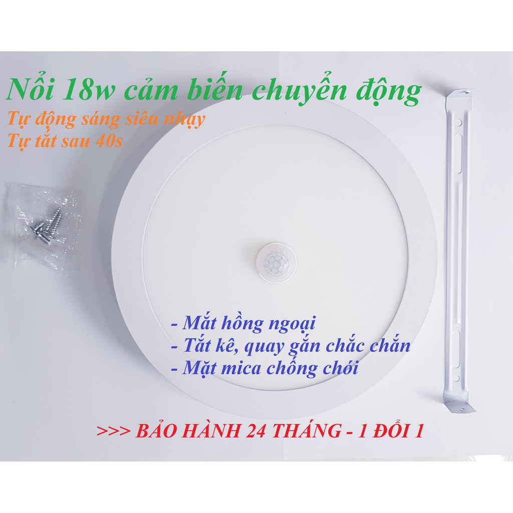 Đèn ốp trần nổi 18w cảm biến chuyển động 40 giây tự động tắt, sáng ngay khi gặp chuyển động - Bảo hành 24 tháng