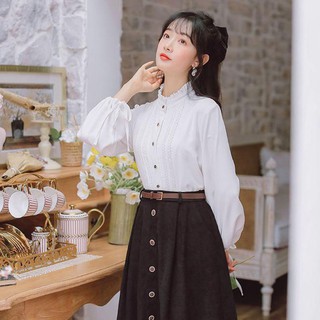 Áo sơ mi tay dài trơn đen trắng basic