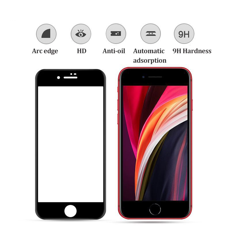 9D Full Coverage Cover Bảo vệ màn hình kính cường lực iPhone SE2 6 7 6s 8 Plus 2020 Đen trắng