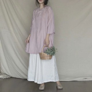 Áo vải linen dáng dài họa tiết thêu( mẫu 3)